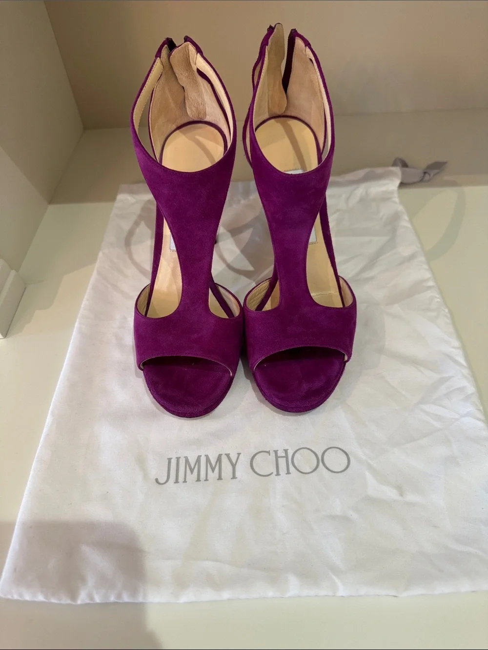 Jimmy Choo Magenta Suede High Heel Open-Toe Sandals - Picture 4 of 4